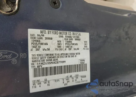 1999 Ford Explorer из США, поврежденный, VIN 1FMZU35P0XZB77099